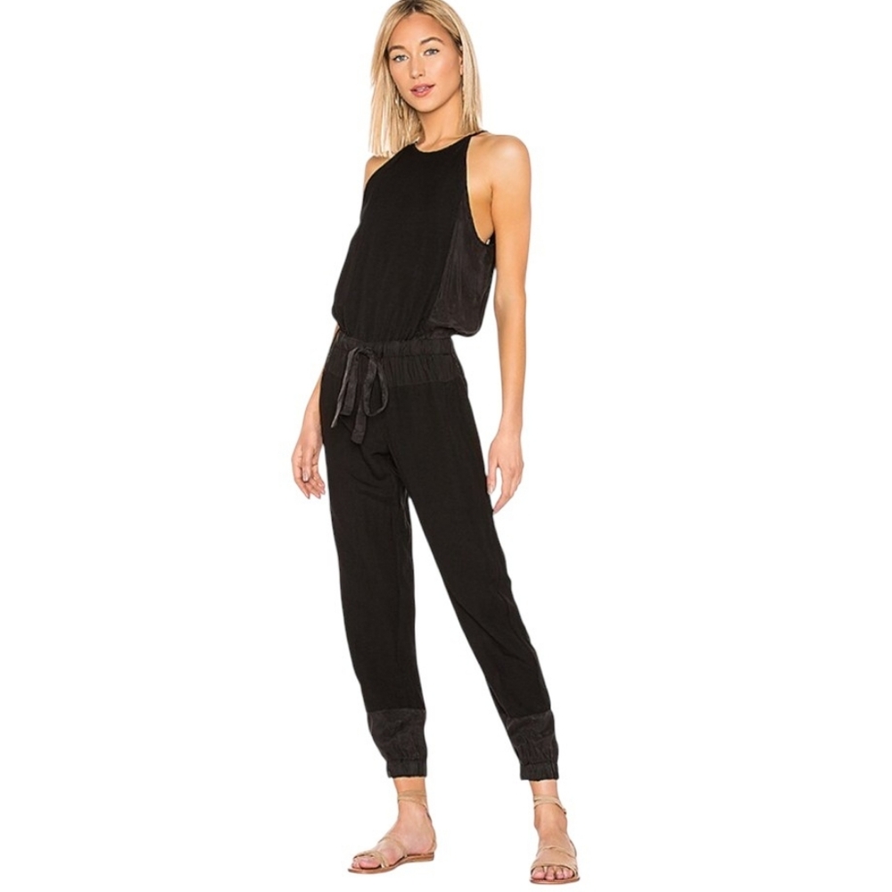 Young Fabulous & Broke Diego Jogger Elegant Black Linen Rayon Jumpsuit Small